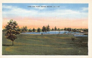 Postal LA: Lake & Park, Baton Rouge, Louisiana, lino años 40 - Imagen 1 de 2