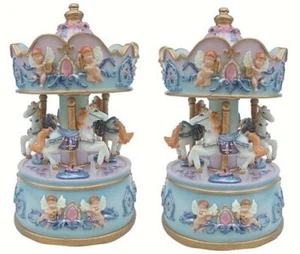 Karussell Mit Spieluhr Mechanisch Pferde Und Engel Cm.13H Resin Zeichen 32074 - Bild 1 von 1