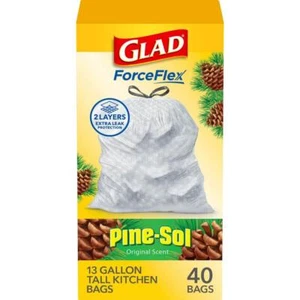 Glad Trash Bag Drawstring Deodorizing Disposable Pine-Sol Scented 13 Gal 40ct - Picture 1 of 12