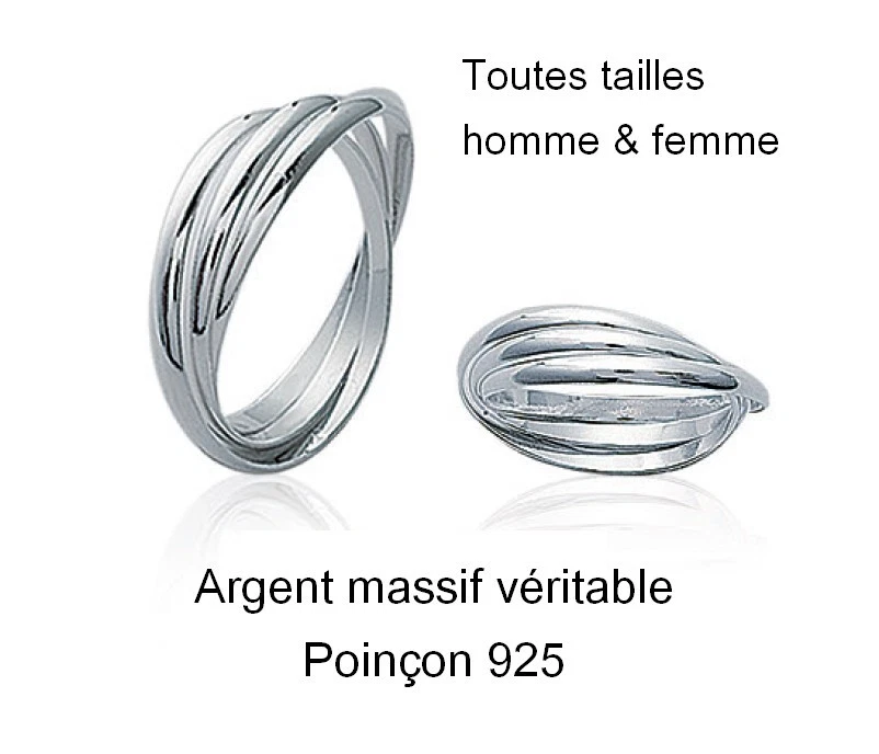 ASCALIDO Bague triple 3 anneaux en argent massif 925 Taille mixte 50 52 54 56 58