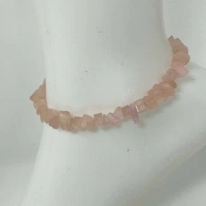 Handmade Anklet Pink Cats Eye Glass Chip Beads Gold Tone 9" Long Ankle Bracelet - Picture 1 of 5