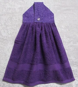 Jazberryz Kitchen Hanging Hand Towel TANGLES on Purple Button Close Handmade - Picture 1 of 2