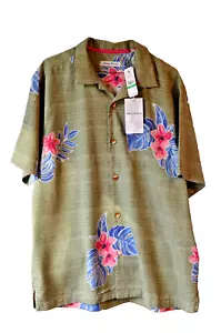 Tommy Bahama Blooms Adrift neu Alligator Seidenmischung L kurzärmliges grünes Hemd 135 $ - Bild 1 von 7