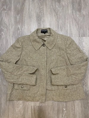 Ellen Tracy Womens Silk Linen Blend Blazer Jacket 14 Elegant Beige - Image 1 of 4