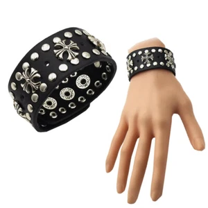 Punk Men's Women's Spike Rivet Leather Rock Belt Bracelet Cuff Wristband Bangle - Picture 1 of 8