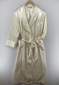 VICTORIA'S SECRET Robe M/L Gold Label Satin Quilted Trim Shawl Wrap Belted Ivory - Picture 1 of 20