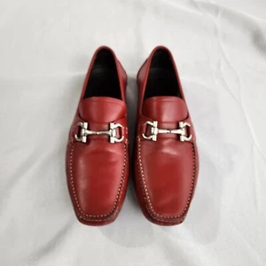 SALVATORE FERRAGAMO DRIVING Red Driver Horsebit Leather Italy 10.5EE Gancini bit - Picture 1 of 16