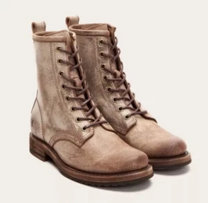 Frye Veronica Combat Boots Rustic Brown Tan Leather Distressed 10 Lace Up Womens - Picture 1 of 13