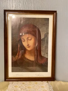Vtg Framed The Virgin Mary Signed Print By Sister Innocentia Hummel 14.5 x 20” - Picture 1 of 7