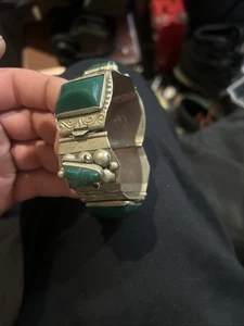 Vintage Taxco Mexico ~ 925 Sterling Silver Onyx Panel Bracelet ~  67 gr 7 inch  - Picture 1 of 4