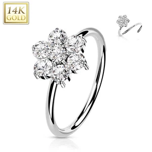 Piercing Naso Anello Oro Bianco 14 Carati Fiore Zirconio Bianco - Foto 1 di 1