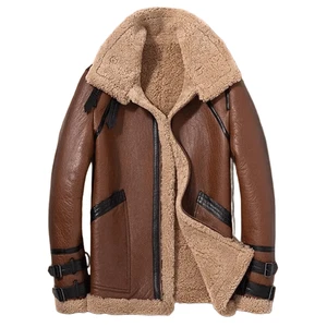Skyfire B3 Giubbotto Uomo Shearling Bomber Pelle Marrone con Fibbie Tattiche - Foto 1 di 5