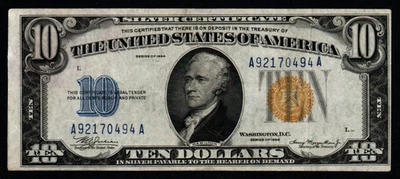 RARE 1934 PLAIN SERIES $10 WWII N. AFRICA EMERGENCY ISSUE Silver Certificate! - Image 1 of 2