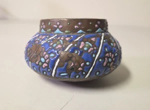 Antiguo cuenco árabe islámico de cobre esmaltado sobre cobre del siglo XIX - Imagen 1 de 10