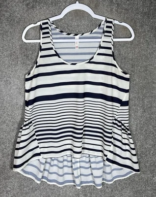 Camiseta sin mangas Xilaration semi transparente para mujer talla M blanca azul a rayas peplum espalda alta-baja Foto 1 de 4