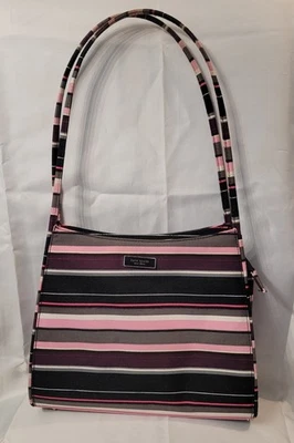 Bolso de Hombro Kate Spade New York Rayas Multicolor Rosa Negro Gris Lona Foto 1 de 4