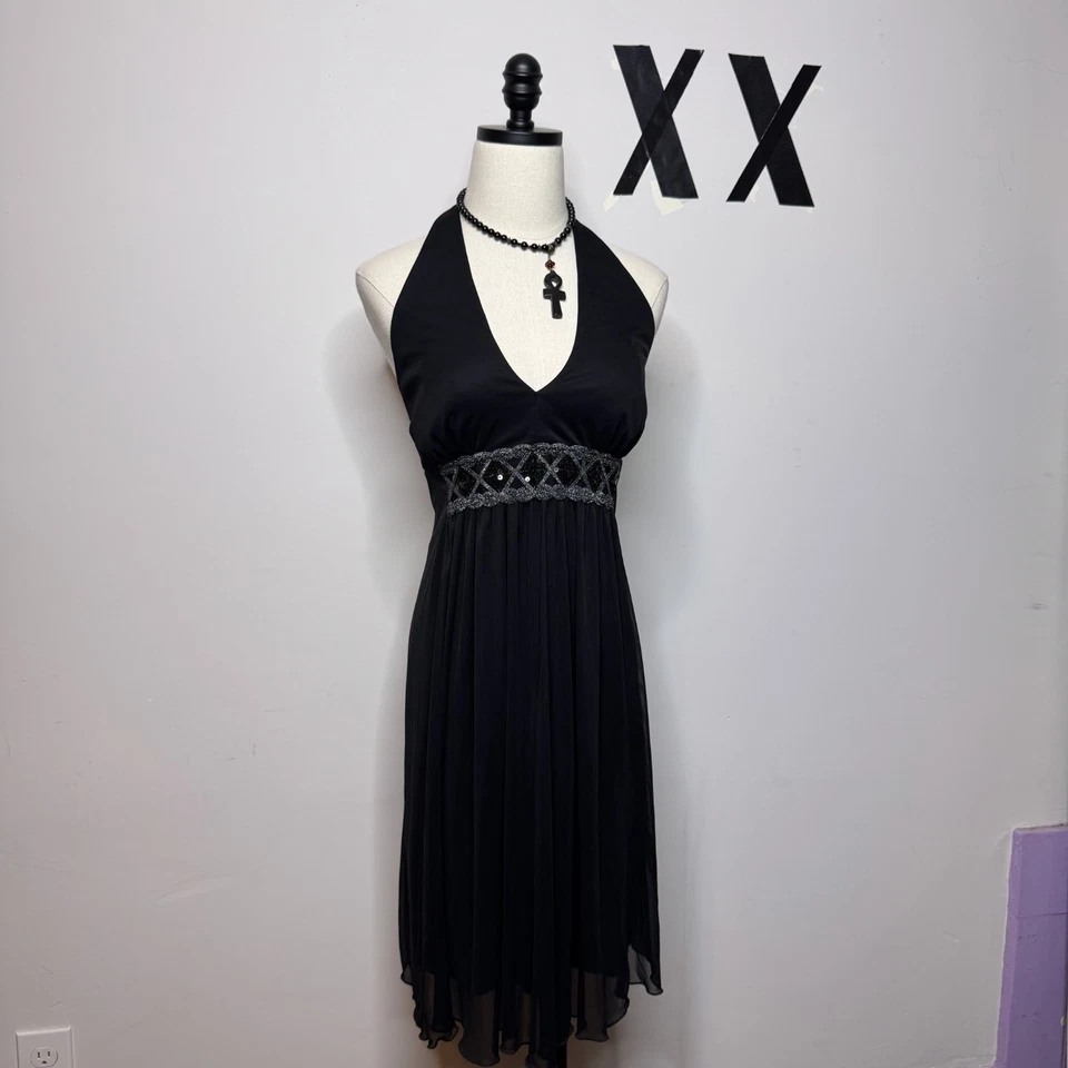 Vestido halter babydoll vintage negro en capas • Midi caprichoso fiesta de hadas Y2K 14 Foto 1 de 4