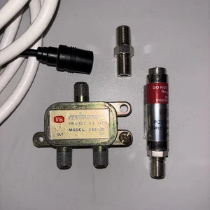 Vintage Cable TV Splitter Bundle with Coax Cord Bundle - Picture 1 of 19