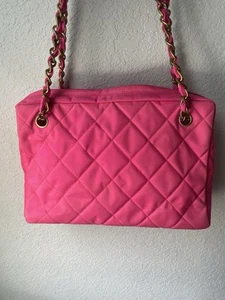 Vintage Chanel Quilted Nylon Pink Shoulder Bag. Authentic - Picture 1 of 19
