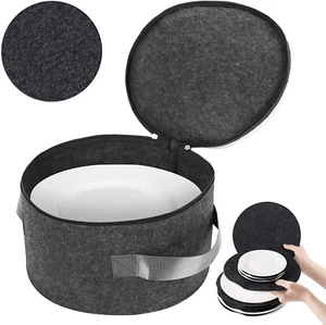 Plate Storage Case with Lid, 12" Felt China Storage Containers Dinnerware Storag - Picture 1 of 8