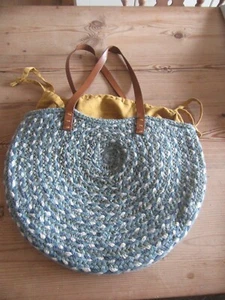 White Stuff Blue Jute Bag With Mustard coloured drawstring lining - Picture 1 of 8