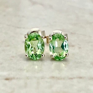 August Birthstone Oval Peridot Stud Earrings - 14K Yellow Gold Peridot Earrings - Picture 1 of 8