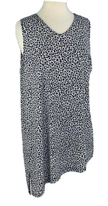 Susan Graver Top 1X Sleeveless Asymmetric Hem Navy White V-Neck - Picture 1 of 6