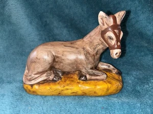 Vintage große Weihnachtskrippe liegender Esel Kreidegeschirr Gips Figur Statue #JJ - Bild 1 von 13