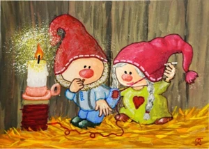 Cute family of gnomes. Cute family of gnomes. ACEO Original 100% handmade. - Picture 1 of 12