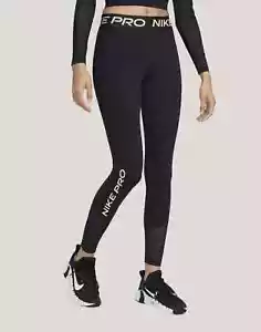 NIKE PRO LEGGINGS DONNA DRI-FIT TRAINING VITA MEDIA MESH PANNELLI NERI #FB5687-NUOVI CON ETICHETTE - Foto 1 di 6