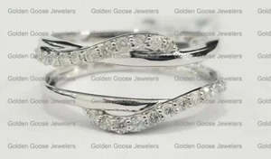 10k White Gold Round Diamonds Solitaire Enhancer Wedding Ring Guard Wrap 0.33 ct - Picture 1 of 10