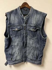 Speed & Strength Motorcycle Denim Biker Vest Spine Pad Sleeveless Size Medium - Picture 1 of 10