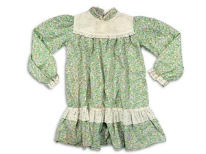 1980s Girls Dress Eyelet Floral Ruffle Prairie Cottagecore Little Star Size 3/4 - Picture 1 of 9
