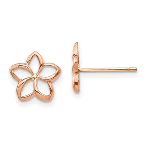14k Rose Gold Polished Plumeria Cutout Post Earrings - Picture 1 of 7