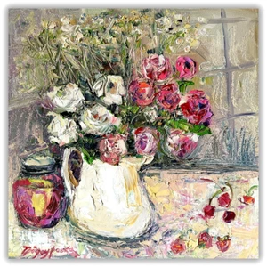 Original Oil Painting Floral Bouquet Roses Peonies Still Life Textured Art Decor - Picture 1 of 14