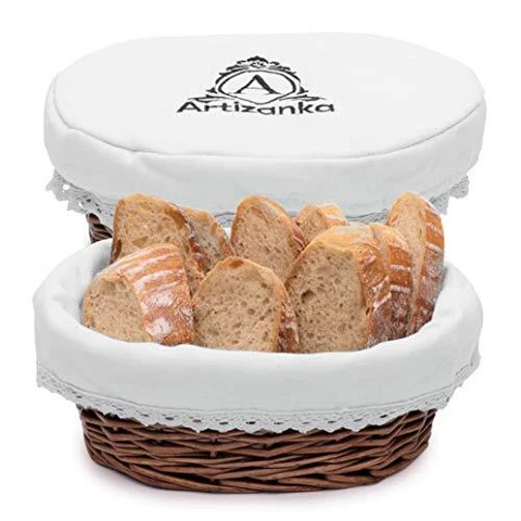 Medium Bread Basket for Serving Set - 11x4" Wicker Basket with Removable Liner Cover