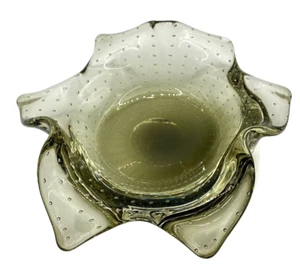 Italian (Murano?) Art Glass Bowl, Smoky Gray/Green with Controlled Bubbles, 7" - Picture 1 of 7