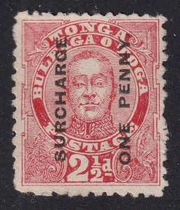 TONGA 1895 King George II 1d on 21/2d Unissued Surcharge SG 30 Mint no gum - Bild 1 von 1