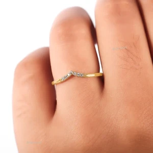 7 Natural Diamonds Wedding Chevron Stackable Band Ring in Solid 14k Yellow Gold - Picture 1 of 10