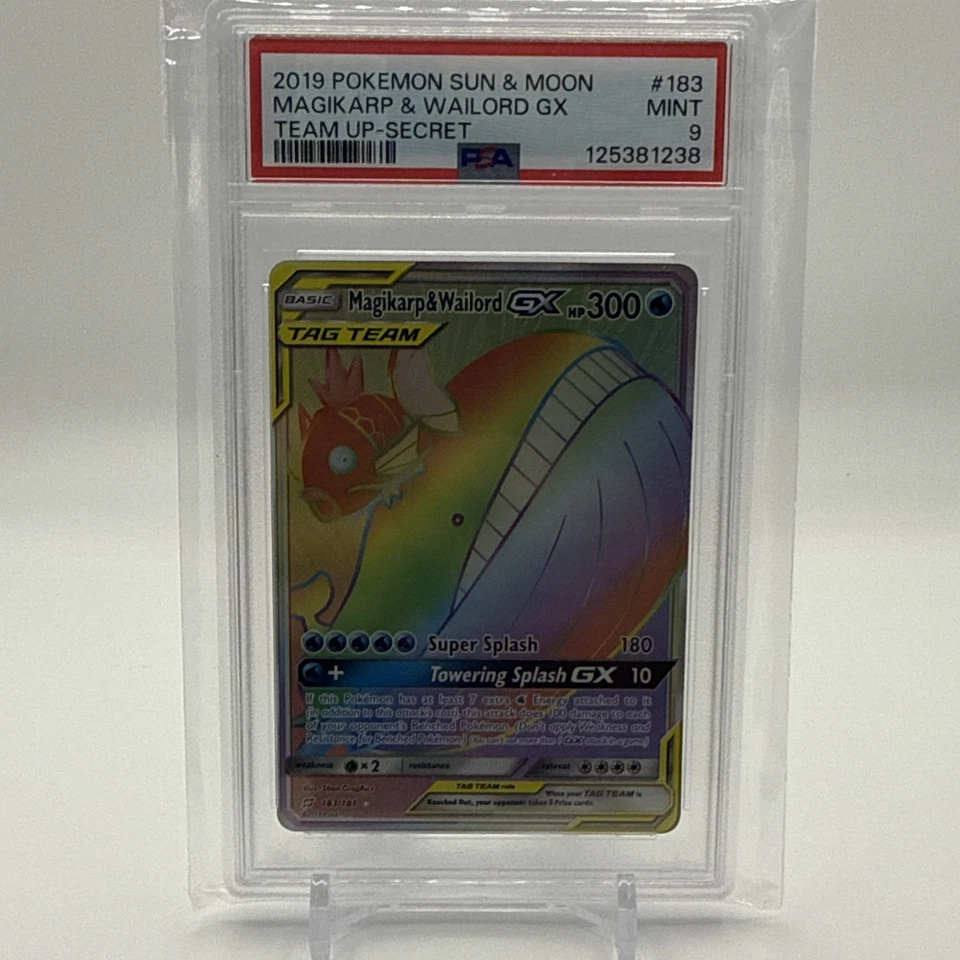 Pokemon Team Up Magikarp & Wailord GX Full Art Secret Rare PSA 9 MINT 183/181 - Image 1 of 2