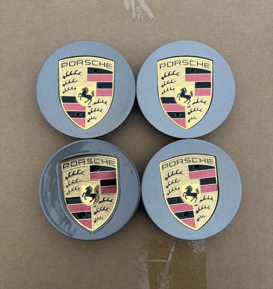 Porsche Gray & Gold Wheel Center Caps Set 4PCS 76mm 7L5601149 7P5601149 - Image 1 of 4