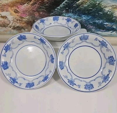 (3) Prato de sobremesa tigela redonda vintage Williams Sonoma Grande Cuisine azul e branco 5,5" - Imagem 1 de 4