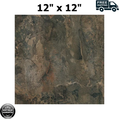 Self Adhesive 12" Vinyl Floor Tiles 20 Tiles 12" X 12" Dark Slate Marble Pattern - Image 1 of 4