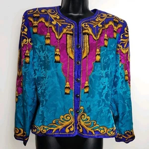 Vintage 80s Adrianna Papell 100% Silk Blazer Size 8 Petite - Picture 1 of 15