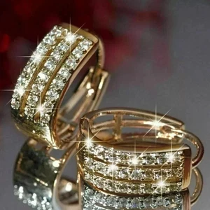 3.00 CTW Round Cut Moissanite Women's Hoop Earring 14K Yellow Gold Plated - Picture 1 of 6