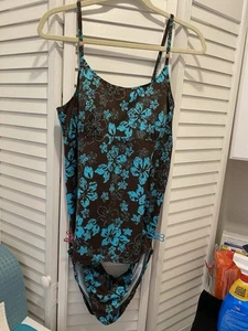 MOTHERHOOD MATERNITY (2pc) “Tankini Bathing Suit” Size L Aqua/Brown Floral NWOT - Picture 1 of 10