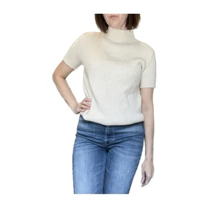 NUEVO CON ETIQUETAS APC Mina Manga Corta Acanalado Algodón Lino Suéter Camiseta Crema L - Imagen 1 de 10