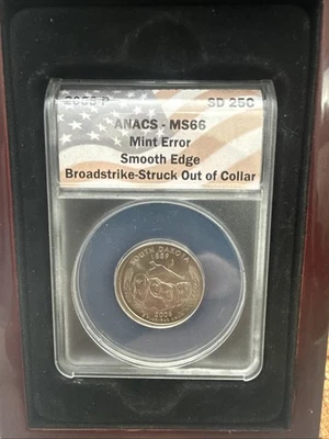 2006 P-South Dakota State Quarter Mint Error Smooth Edge Broadstrike ANACS-MS66 - Image 1 of 4