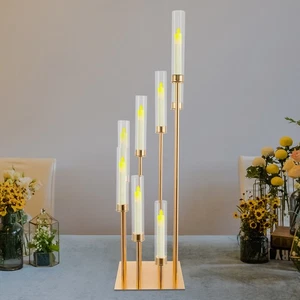 8 Arms Candelabra Candle Holder, with Windshields, for Wedding Decoration, Gold - Picture 1 of 21