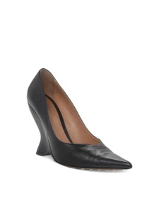 BOTTEGA VENETA Womens Black Deep V Punta Wedge Slip On Leather Pumps Shoes 40 - Picture 1 of 11